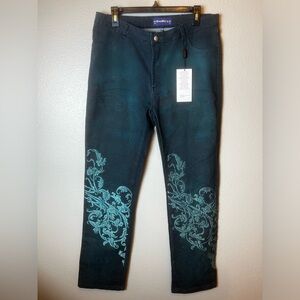 NWT BrazilRoxx Turquoise Embroidered Pants Size 12